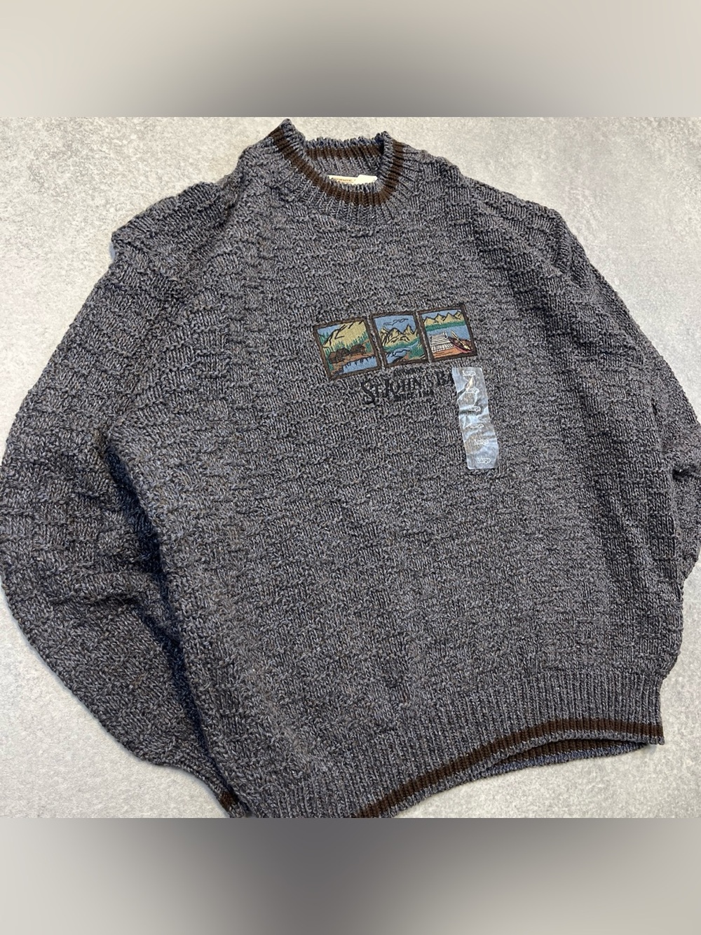 vintage 90’s St. John’s Bay brown blue blend cotton knit nature sweater - Picture 7 of 8